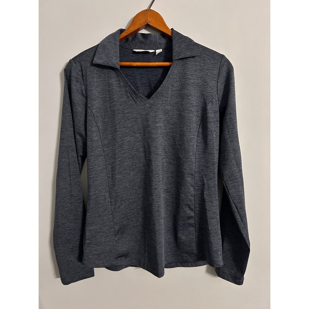 Lady Hagen Womens Golf Polo Shirt Charcoal Gray Heathered V-Neck Long Sleeve XS